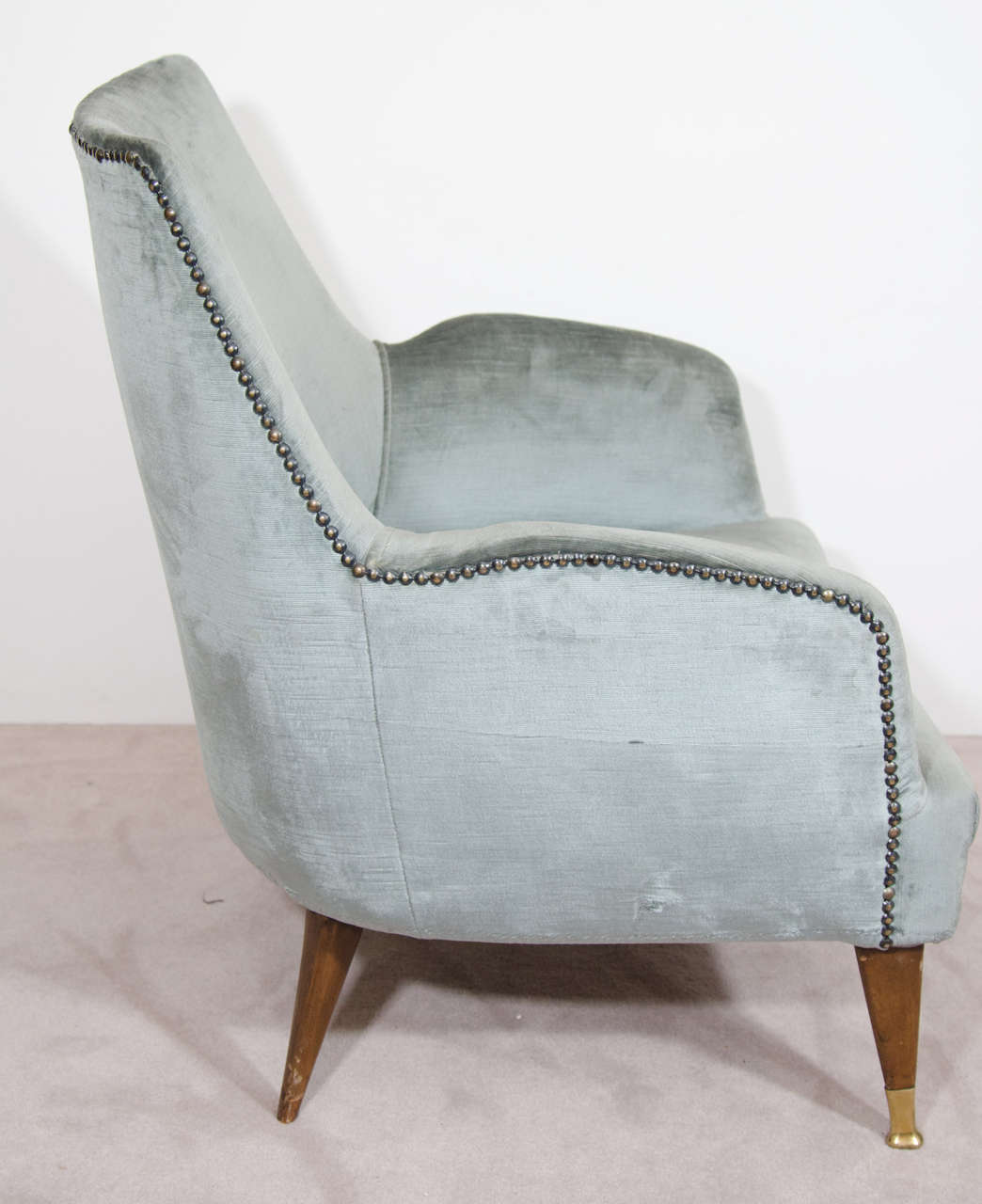 Midcentury Pair of Aqua Armchairs with Nailhead Detail 2