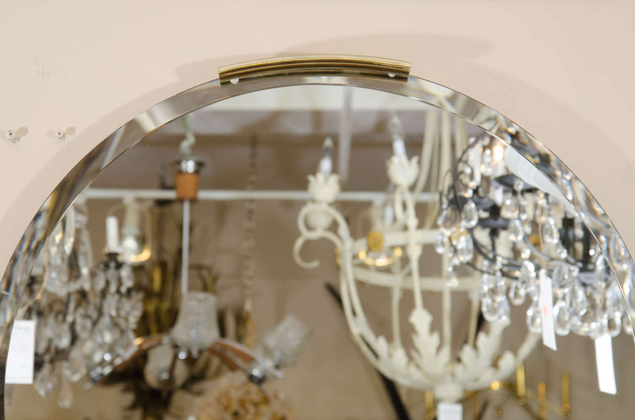 Mid-Century Modern Midcentury Milo Baughman for Thayer Coggin Round Wall Mirror with Brass Trim