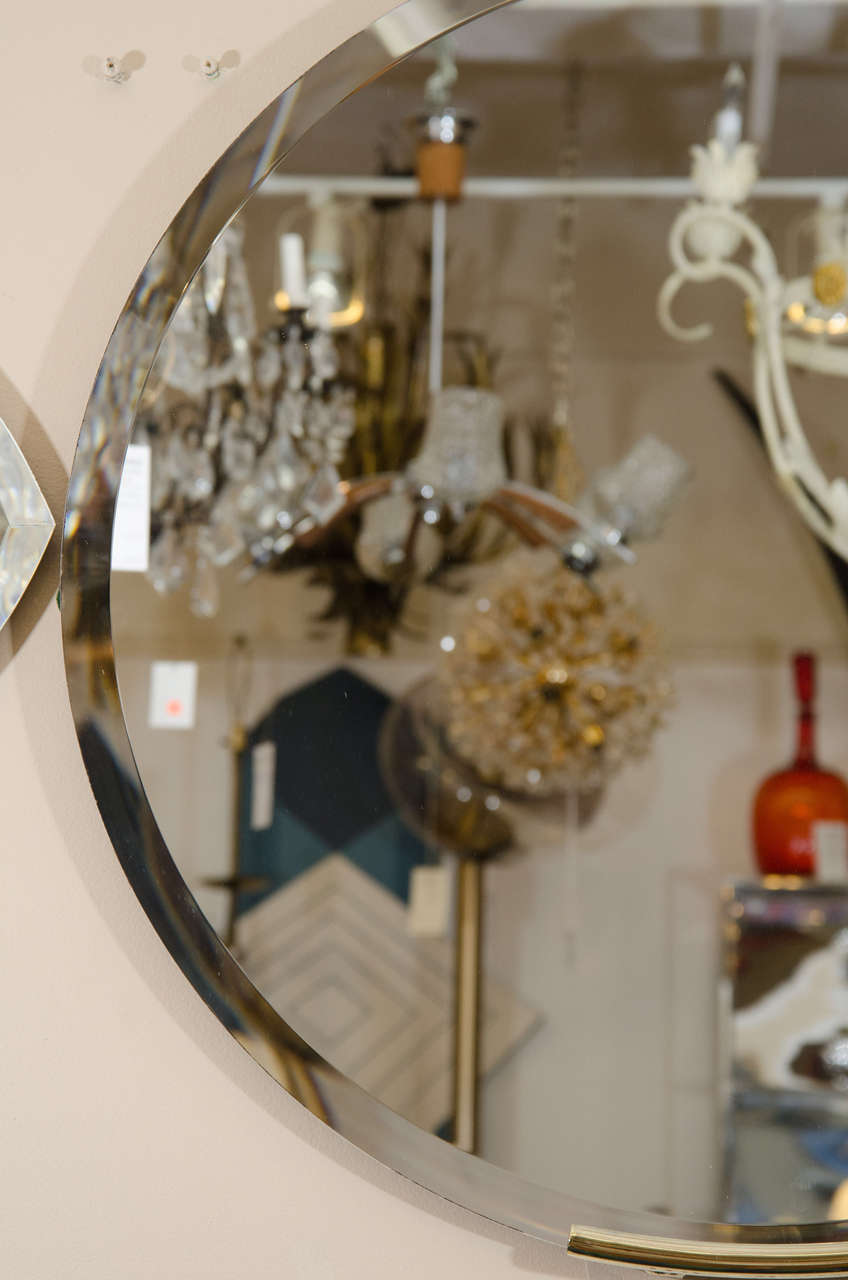 American Midcentury Milo Baughman for Thayer Coggin Round Wall Mirror with Brass Trim