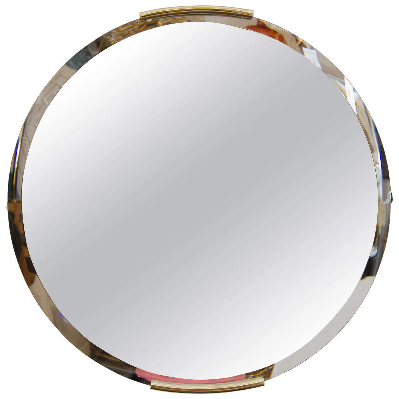 Midcentury Milo Baughman for Thayer Coggin Round Wall Mirror with Brass Trim