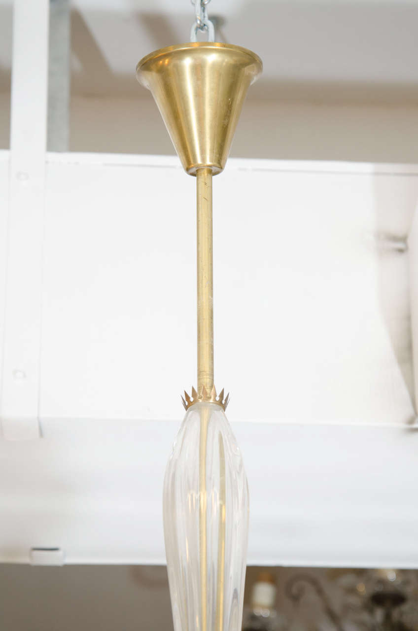 Swedish Midcentury Scandinavian Modern Art Glass and Brass Chandelier by Carl Fagerlund
