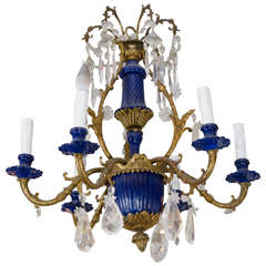 A Vintage Six-Light Cobalt Blue and Bronze Chandelier c. 1940s