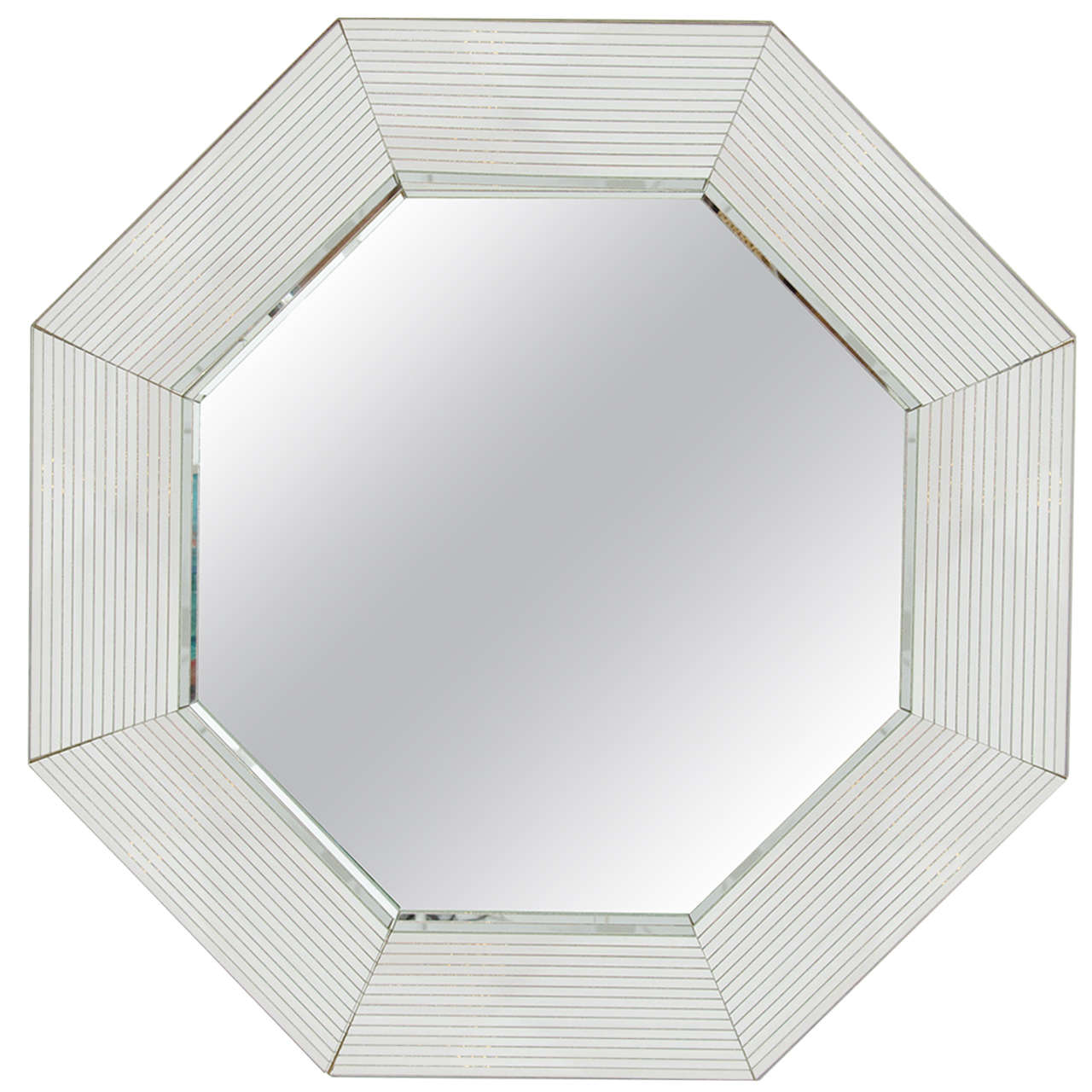 1970s Beveled Glass Octagonal Wall Mirror in the style of Karl Springer