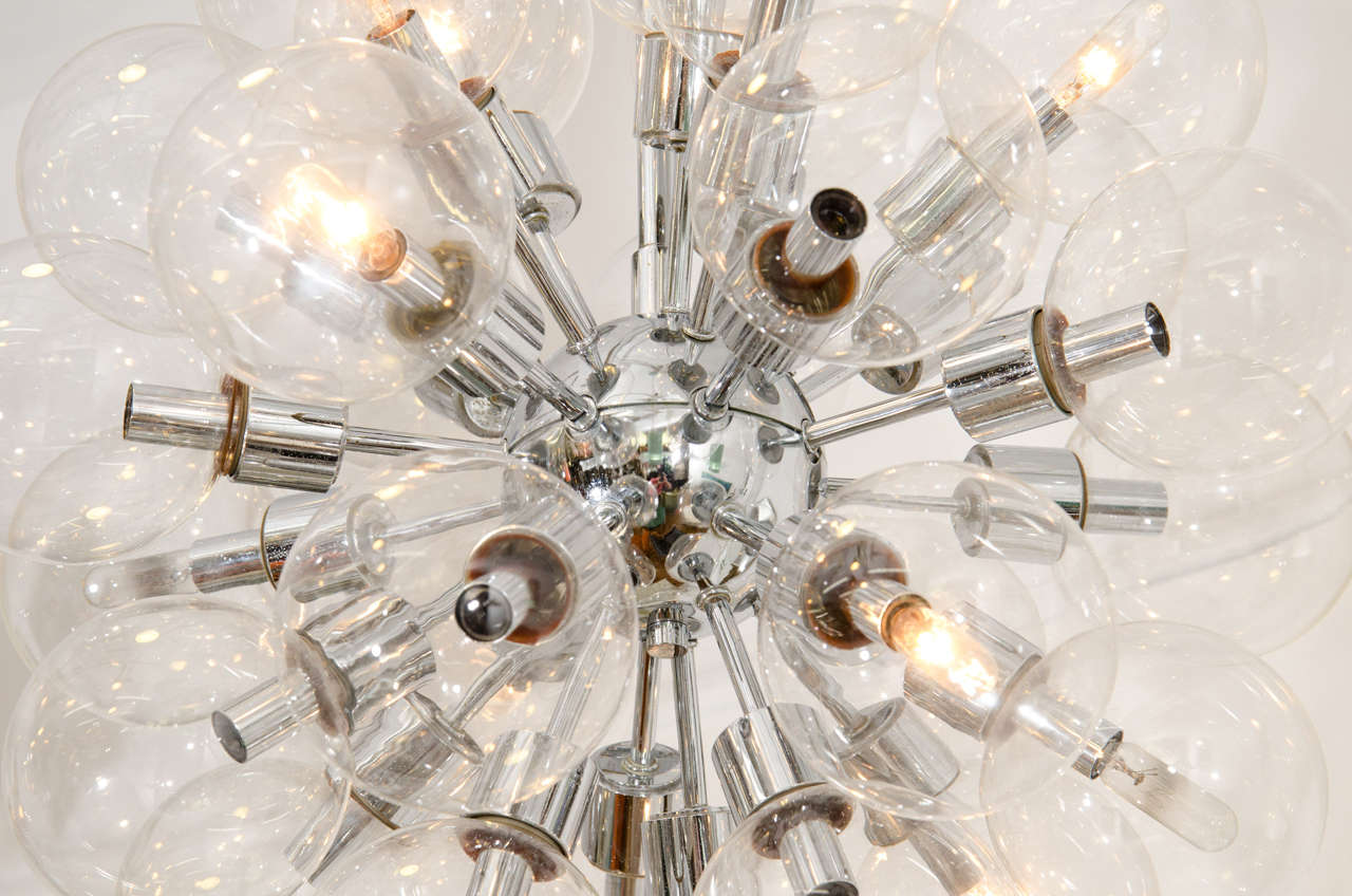 Midcentury Chrome and Bubble Glass Sputnik Chandelier by Lightolier In Good Condition In New York, NY