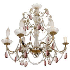 Vintage Six-Arm Chandelier with Beading and Crystals