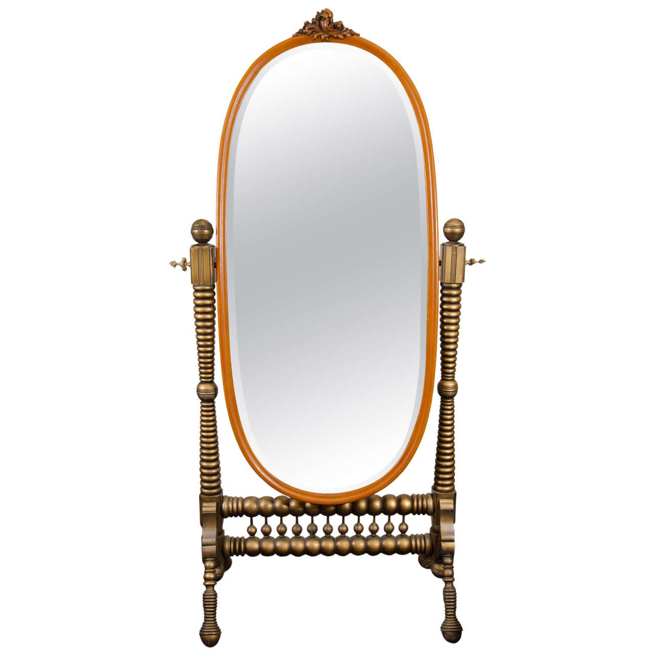 A 19th Century French Cheval Mirror with Gold Trim