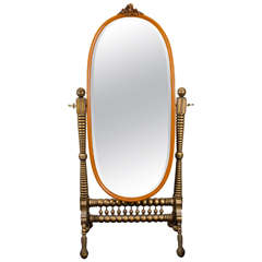 Antique A 19th Century French Cheval Mirror with Gold Trim