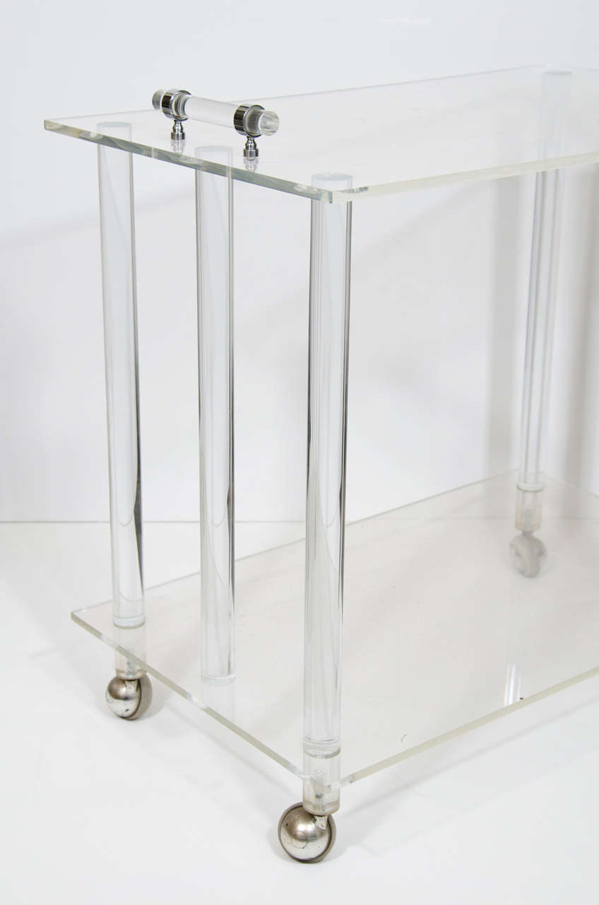 Mid-Century Modern A Midcentury Two-Tier Lucite Service and Bar Cart on Casters