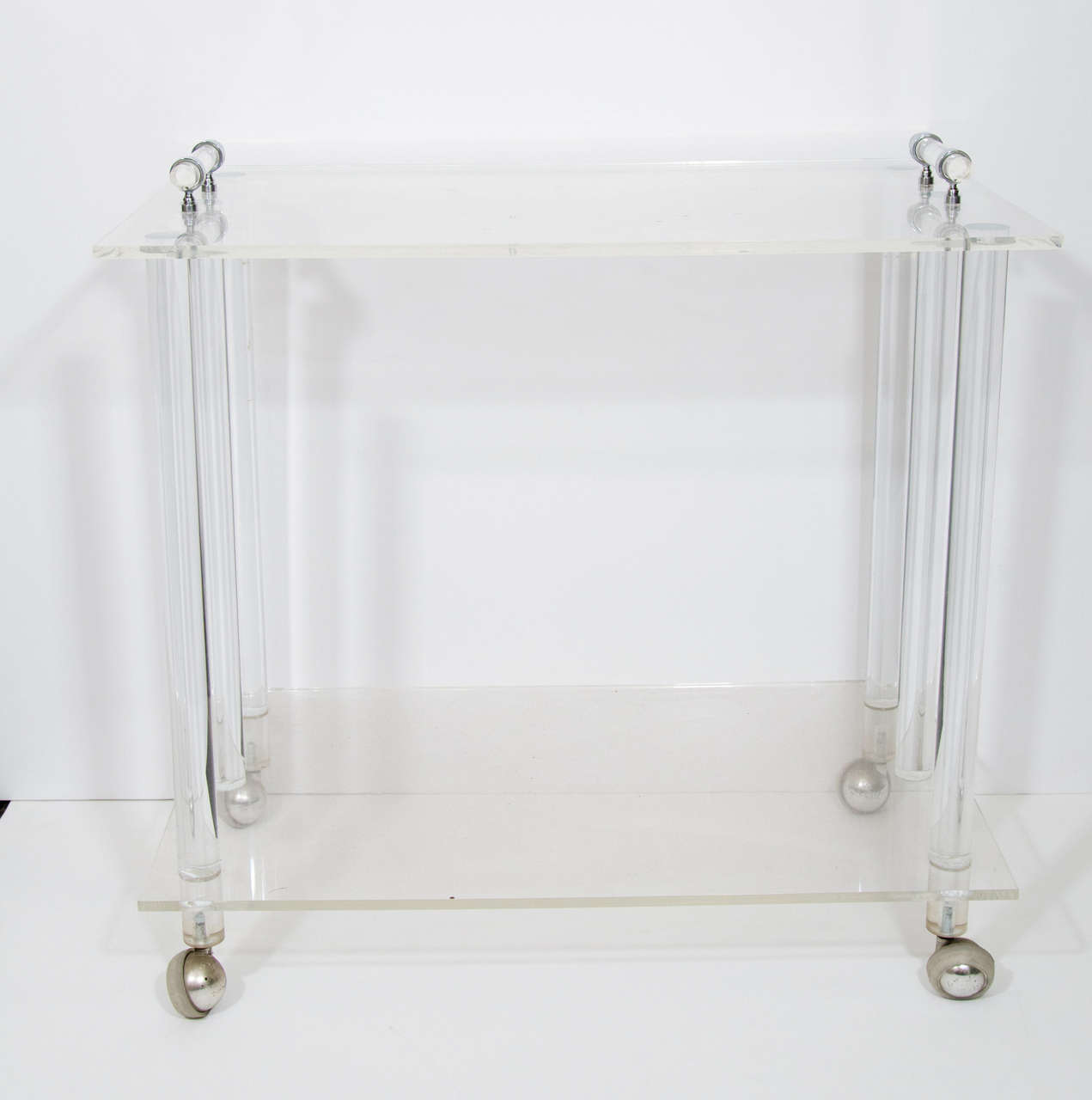 A Midcentury Two-Tier Lucite Service and Bar Cart on Casters In Good Condition In New York, NY