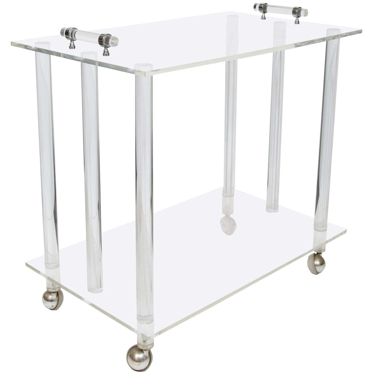 A Midcentury Two-Tier Lucite Service and Bar Cart on Casters