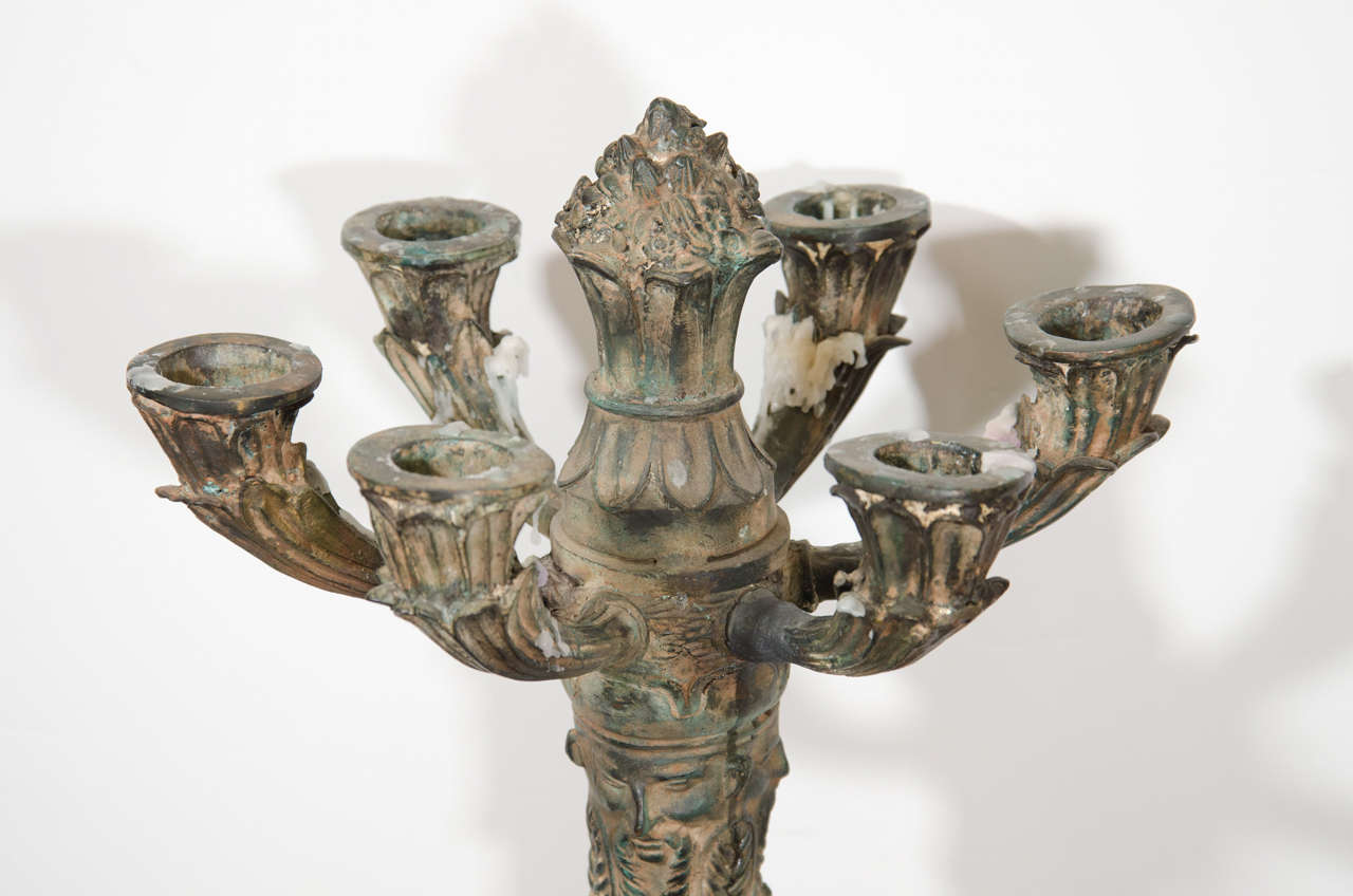 An Antique Pair of Monumental Bronze Six-Light Candelabras In Good Condition In New York, NY