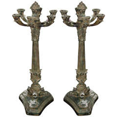 An Antique Pair of Monumental Bronze Six-Light Candelabras