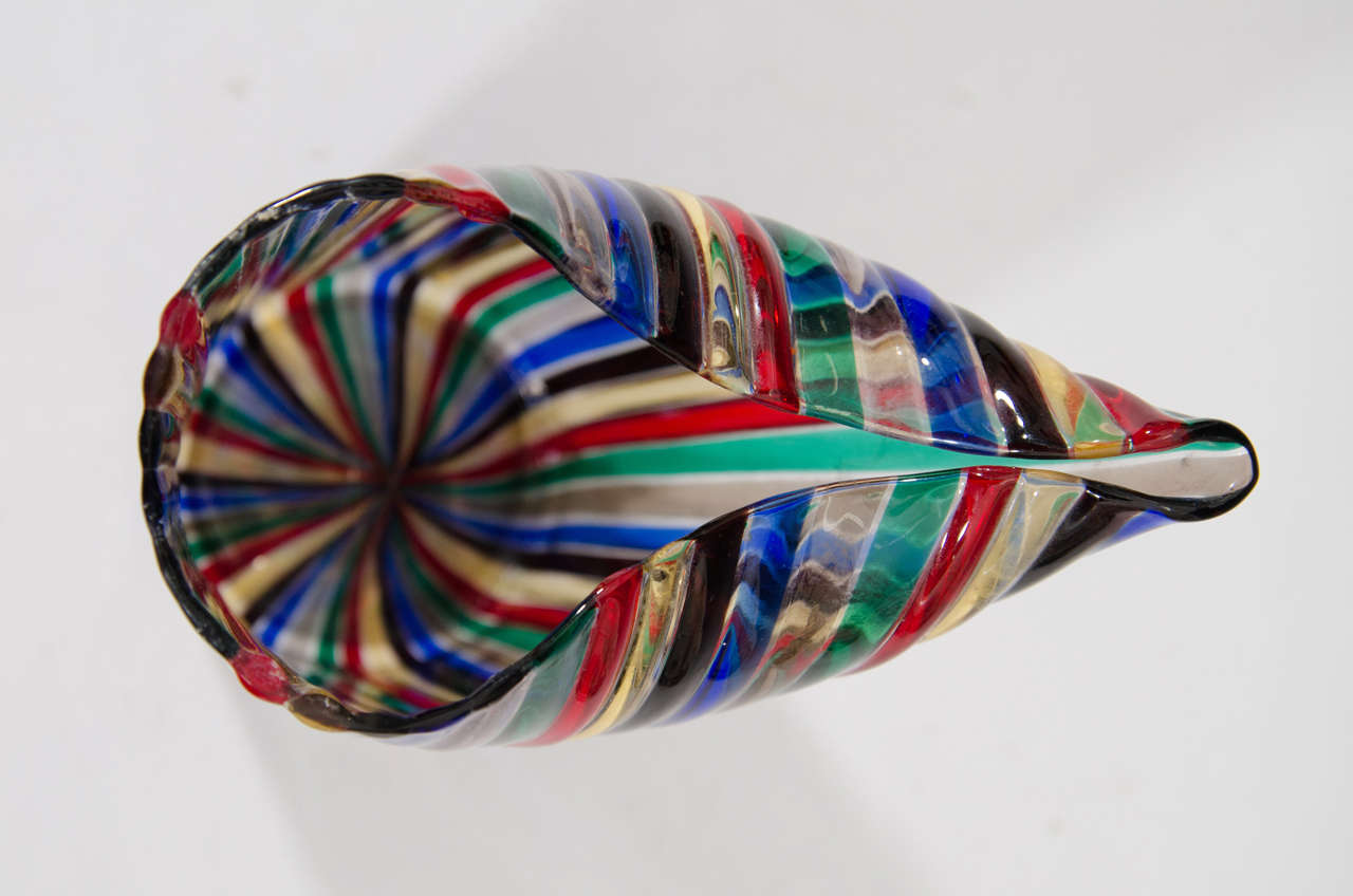 Midcentury Murano Glass Venini "a Canne" Vase in the Manner of Gio