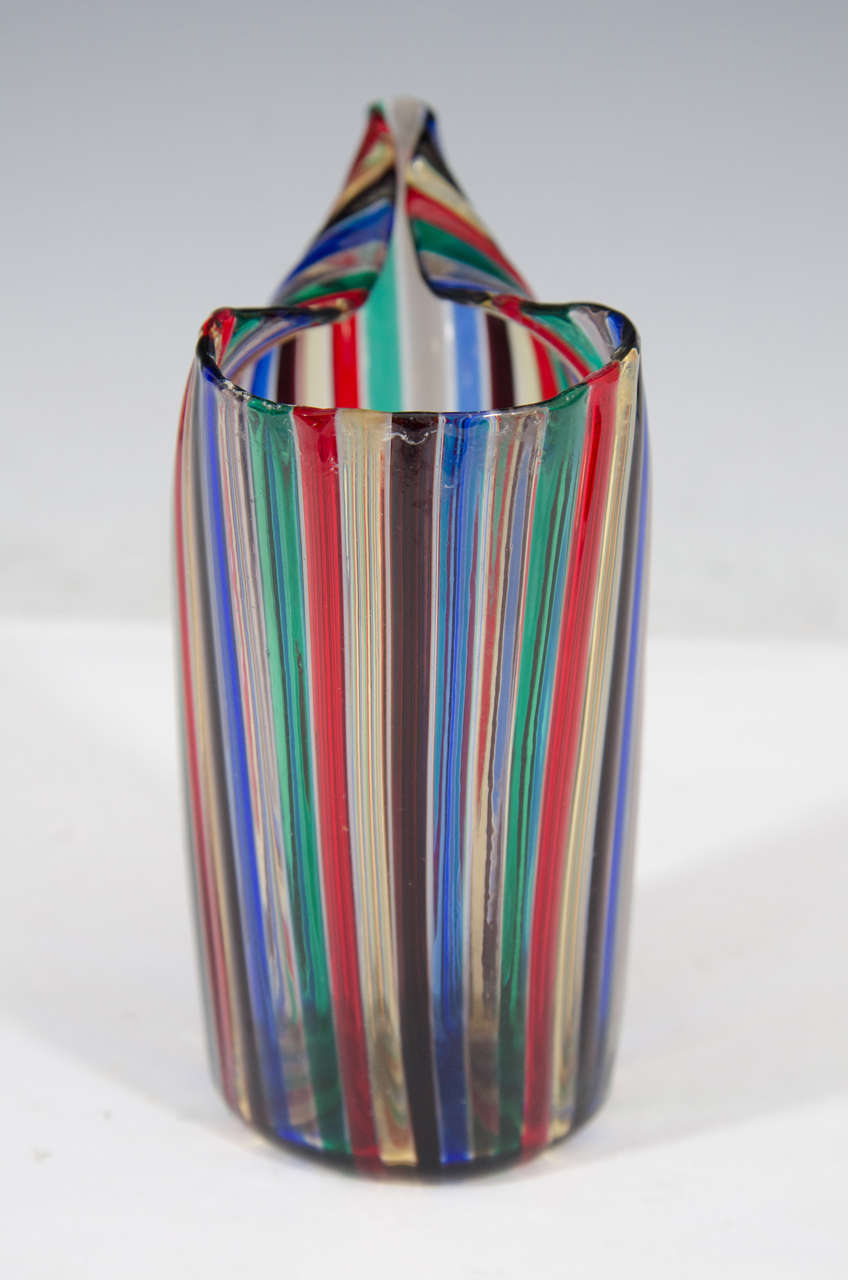 Midcentury Murano Glass Venini "a Canne" Vase in the Manner of Gio