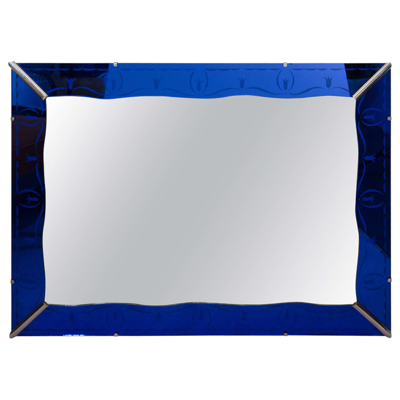 Art Deco Cobalt Blue Wall Mirror with Etched Border at 1stDibs