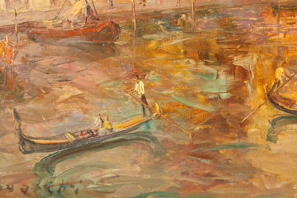 Mid-20th Century Oil Painting of Venice Harbor by T L Novaretti