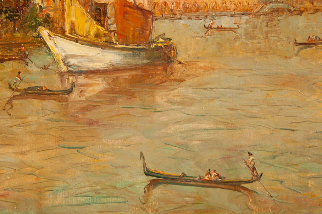 Canvas Oil Painting of Venice Harbor by T L Novaretti