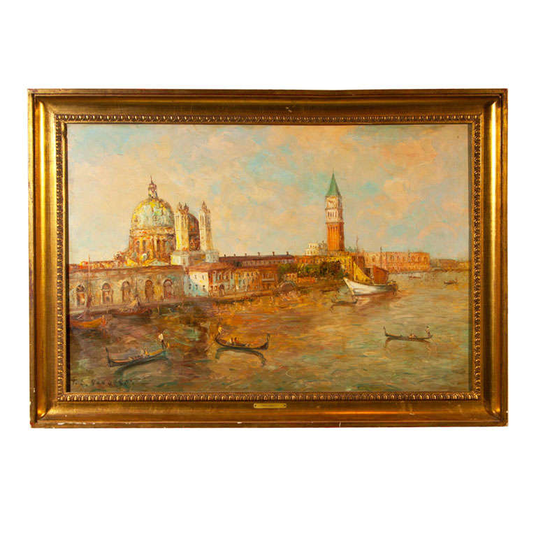 Oil Painting of Venice Harbor by T L Novaretti
