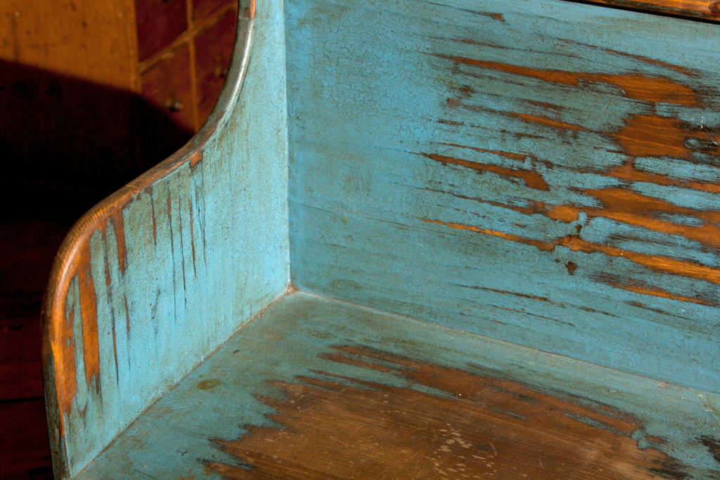 19th Century Unpretentious Blue Painted Wood Bench