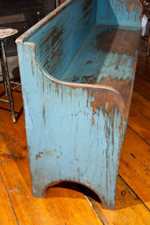 Unpretentious Blue Painted Wood Bench 3