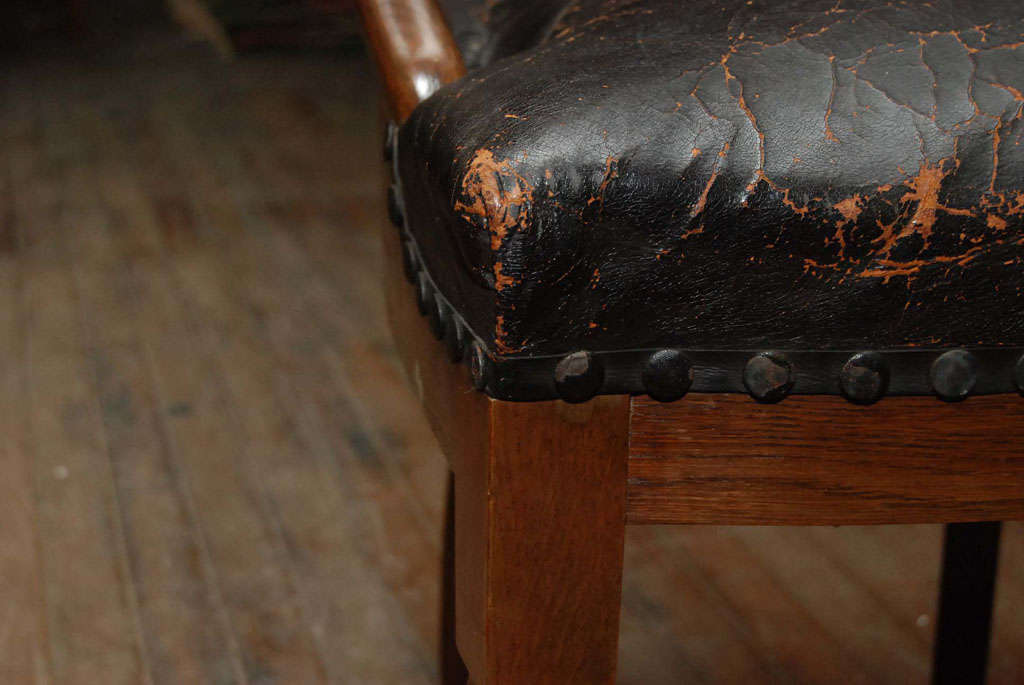 Pair of English Oak and Leather Library Chairs In Good Condition In Hudson, NY