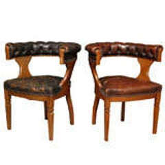 Pair of English Oak and Leather Library Chairs 2