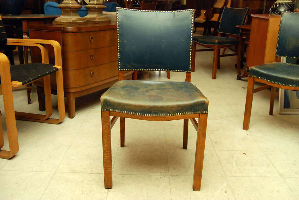 Mid-20th Century Set of 10 Blue Leather Dining Chairs