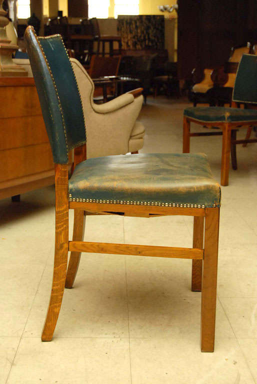 Set of 10 Blue Leather Dining Chairs at 1stdibs