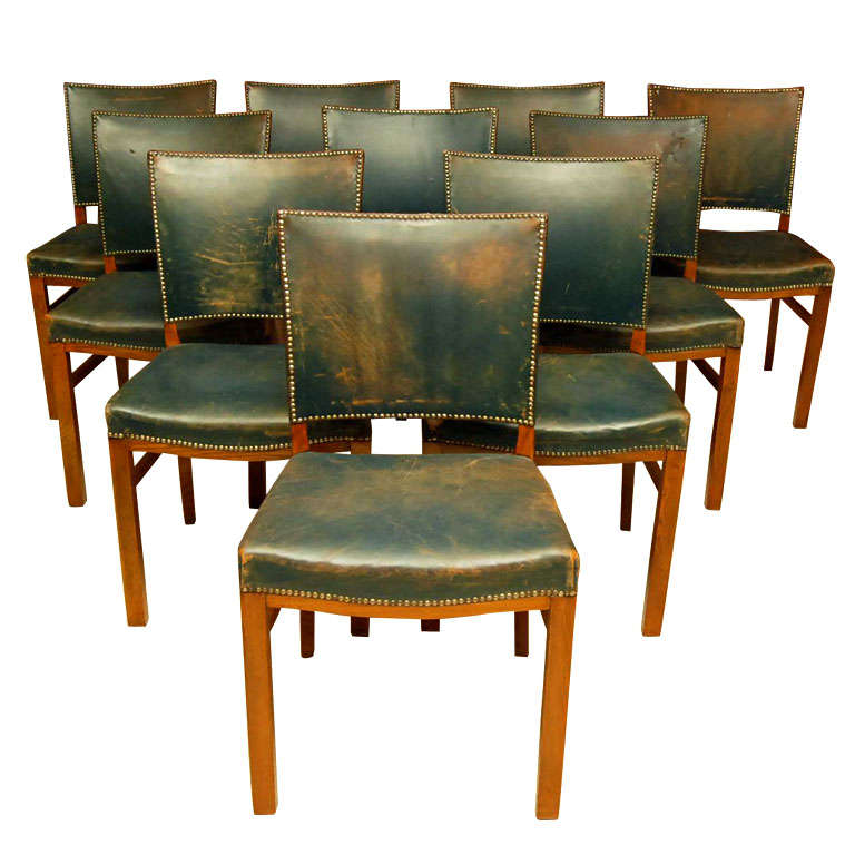 Set of 10 Blue Leather Dining Chairs at 1stDibs