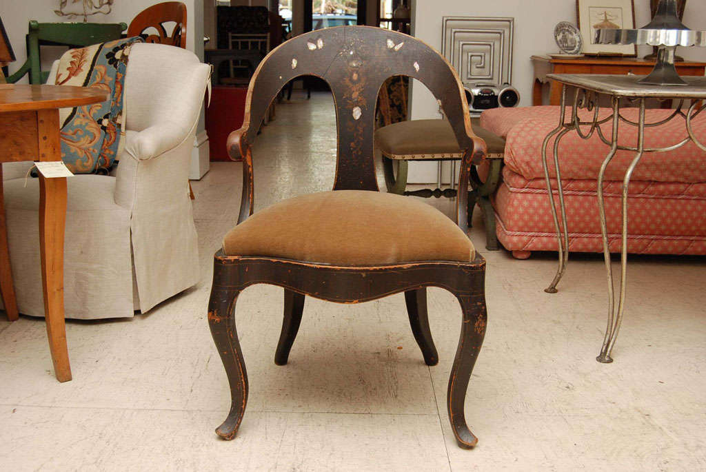 19th Century Spoonback Continental Pearl Inlaid Chair