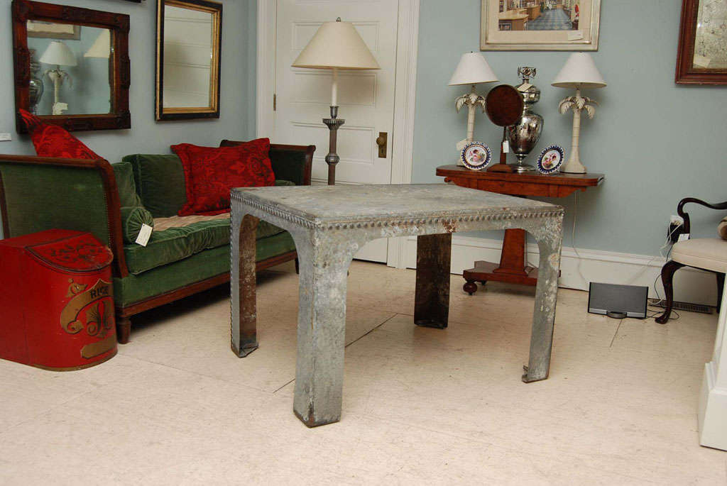 British English Galvanized Table with Rivets