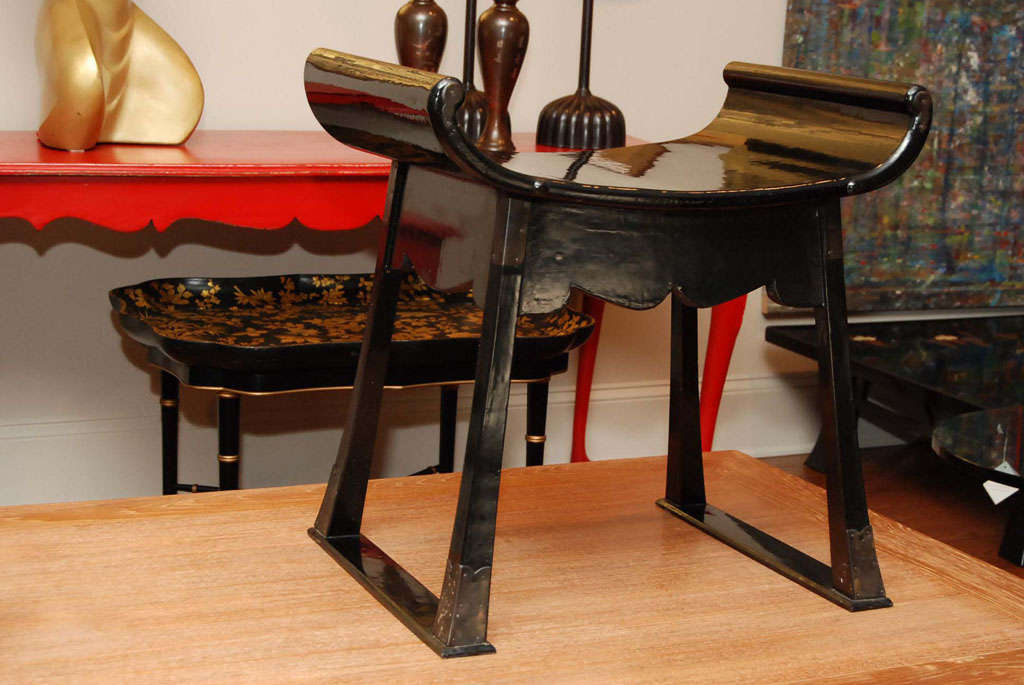 19th Century Japanese black lacquer bench