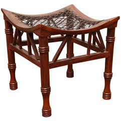 English Antique Red Asian Wooden Stool 