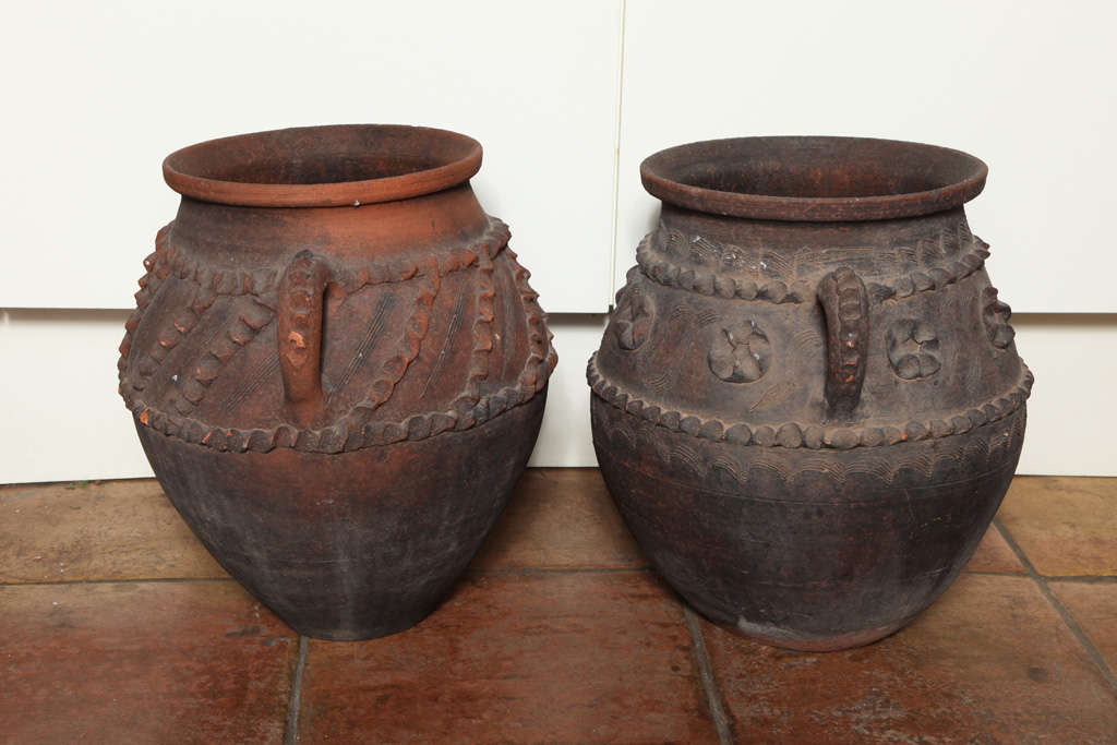 Mid-20th Century Rare and unique Pair of French Terra- Cotta Urns, 1960