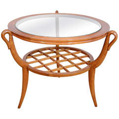 Two-Tiered Italian Gio Ponti Style Wood and Glass Occasional Table
