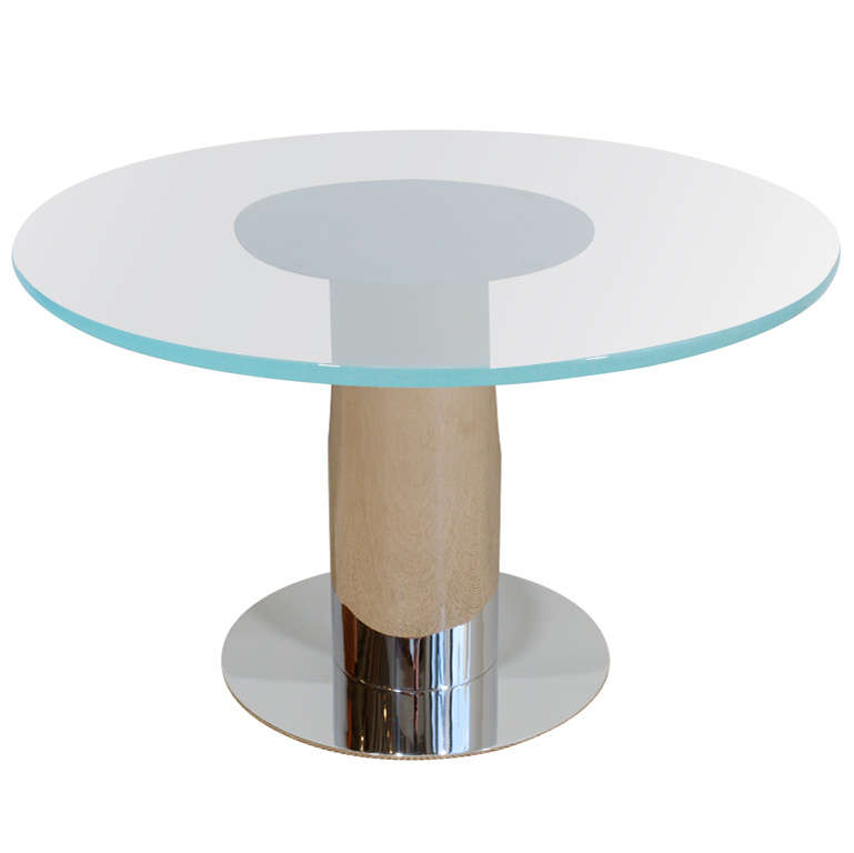 Low Circular Glass and Chrome Side Table For Sale