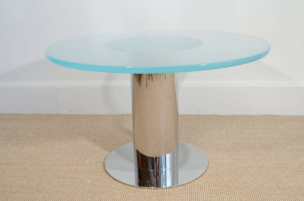 Contemporary Low Circular Glass and Chrome Side Table For Sale