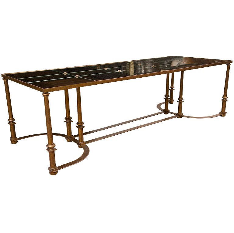 Long Coffee Table with Bow Metal Base For Sale