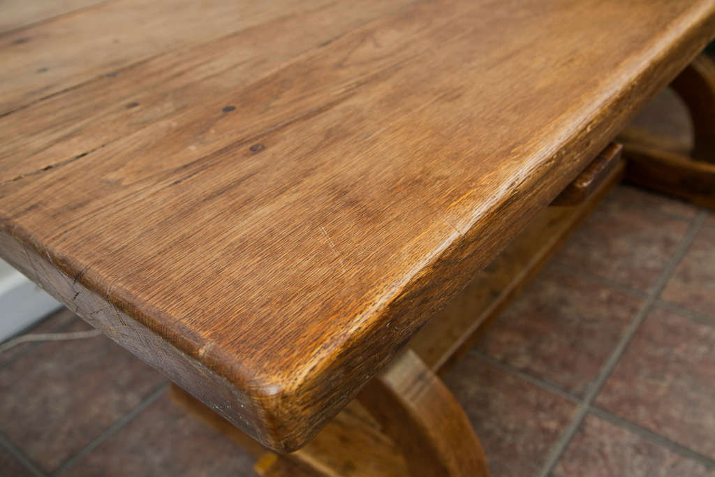 Solid Oak Trestle Table In Good Condition In Mt. Kisco, NY