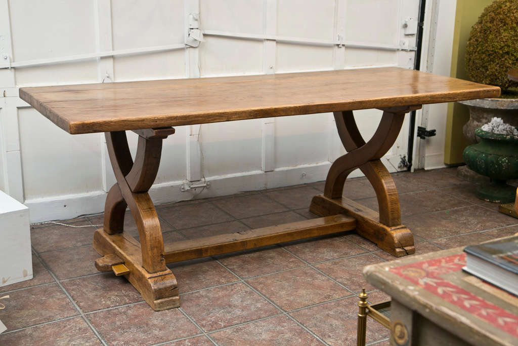 Solid oak trestle style table 