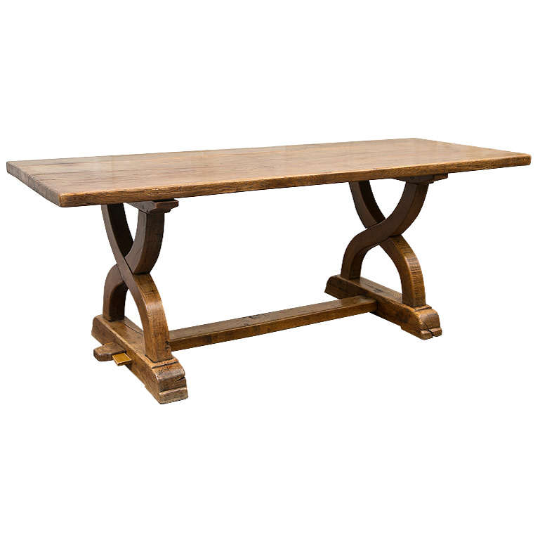 Solid Oak Trestle Table At 1stdibs Solid Oak Trestle Table For