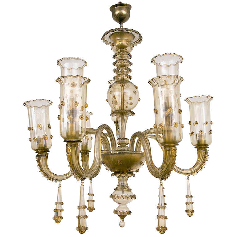 Murano Champagne Glass Nine Arm Chandelier For Sale