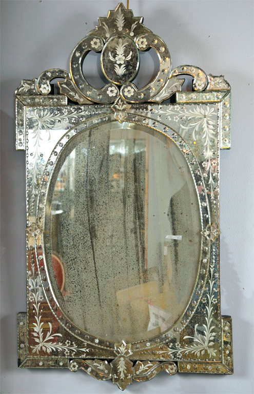 Pair of Venetian Style Etched Glass Mirrors 3