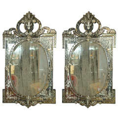 Vintage Pair of Venetian Style Etched Glass Mirrors