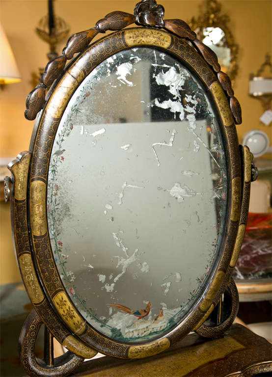 Attractive 19th Century Oriental Vanity Table Mirror In Fair Condition In Stamford, CT