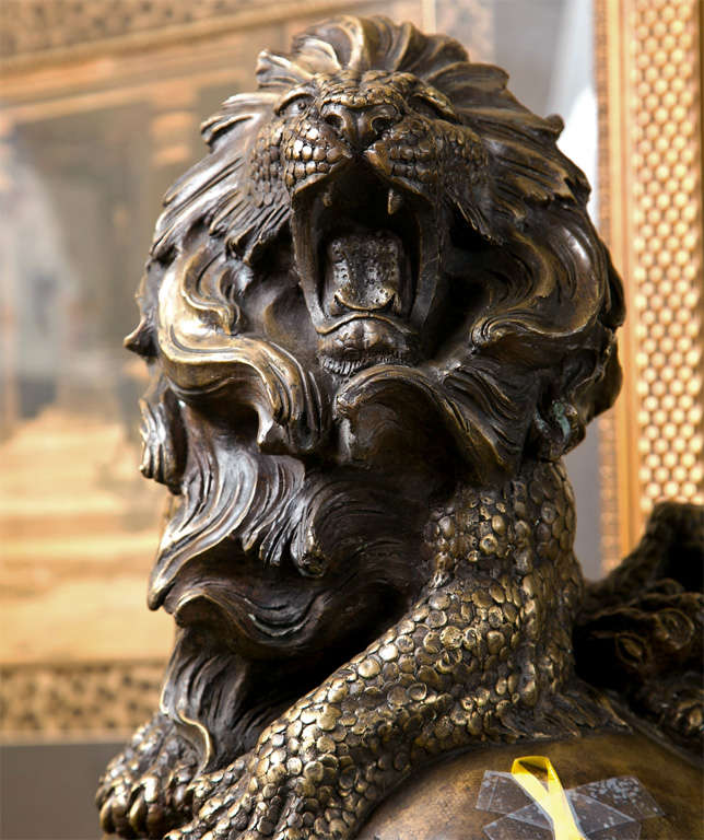 American Pair of Bronze Lions on Pedestals 