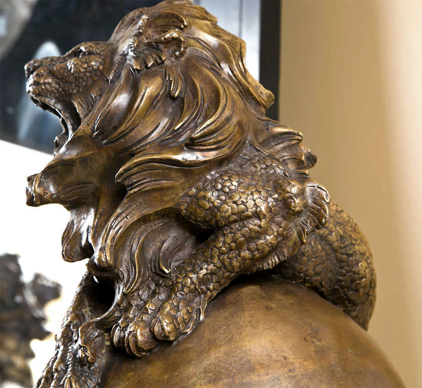 Pair of Bronze Lions on Pedestals  1