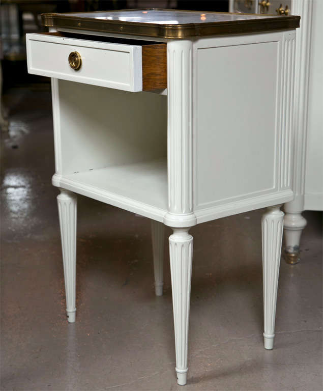 Pair of White Painted Marble Top Side Tables Maison Jansen 3