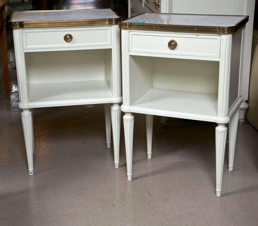 Pair of White Painted Marble Top Side Tables Maison Jansen 5