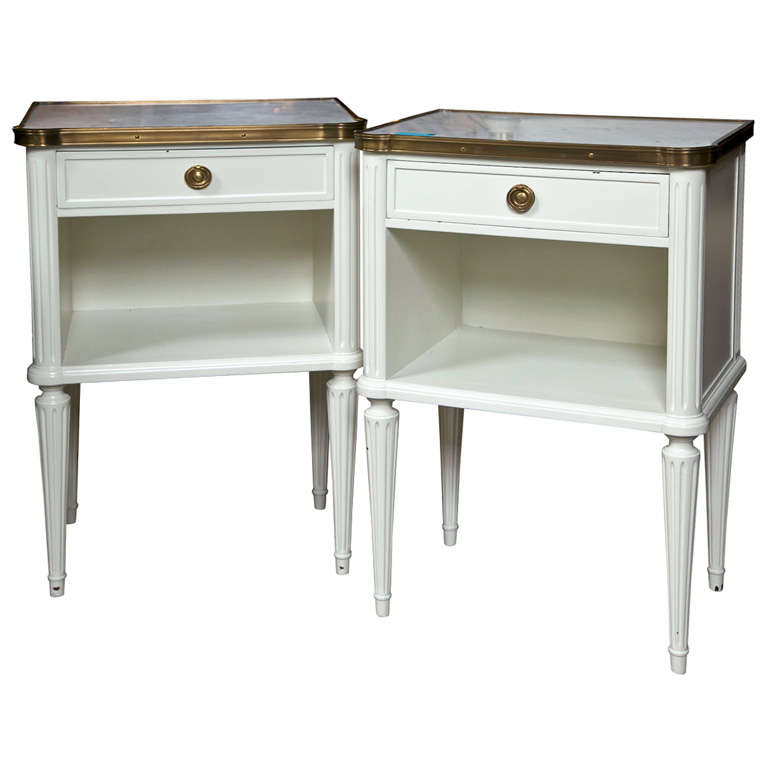 Pair of White Painted Marble Top Side Tables Maison Jansen